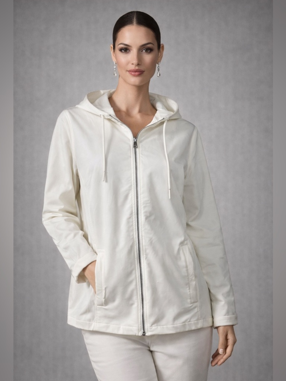 Elegant Cream Hooded Utility Jacket